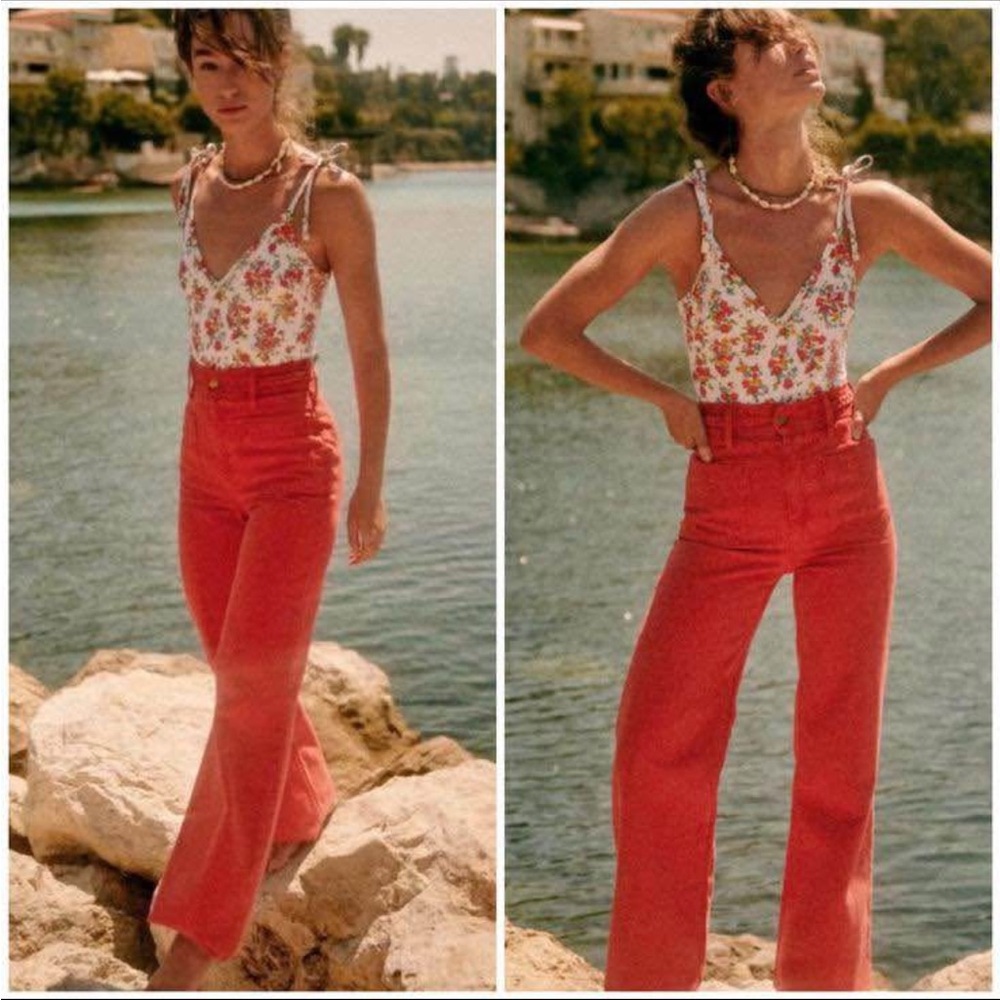 Sezane NWT Enrico High-Waisted Wide Leg Jeans Red - Size 36 (4) - Picture 2 of 7